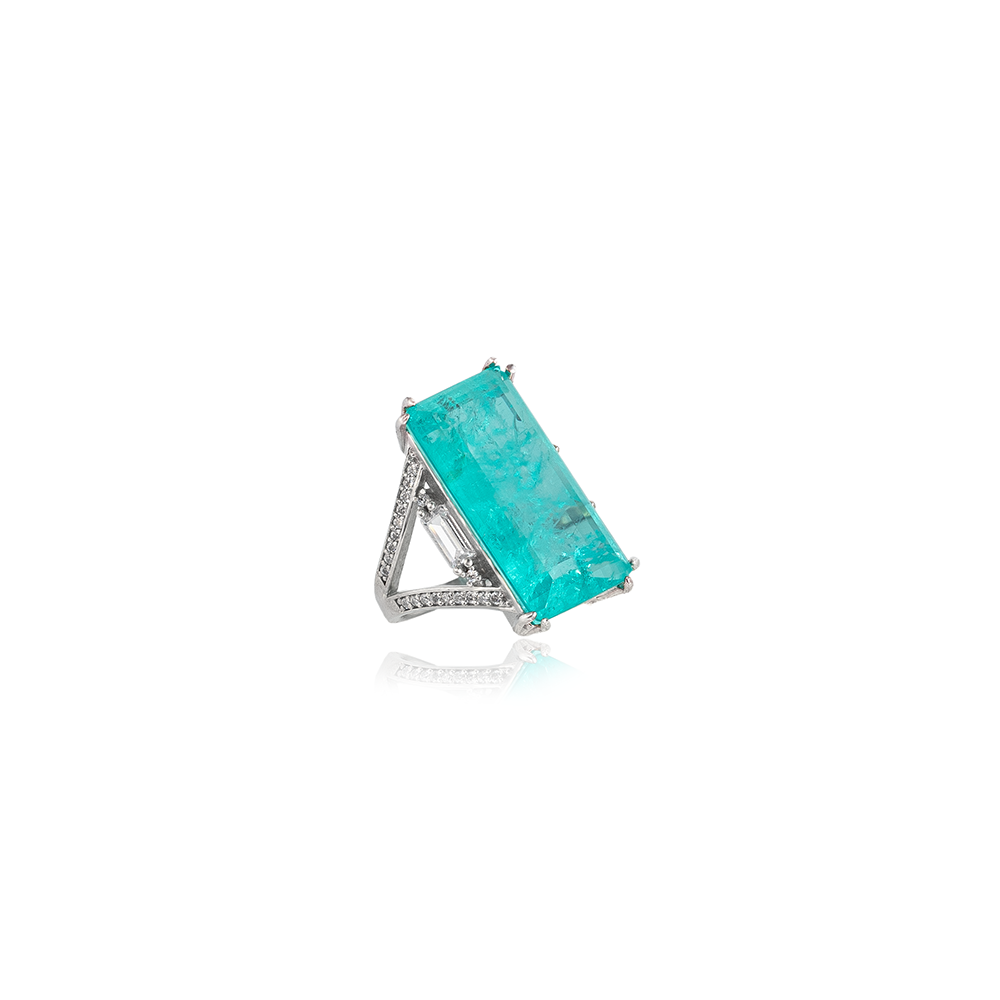 Ring with tourmaline paraiba  hydrothermal rectangle 25*12mm