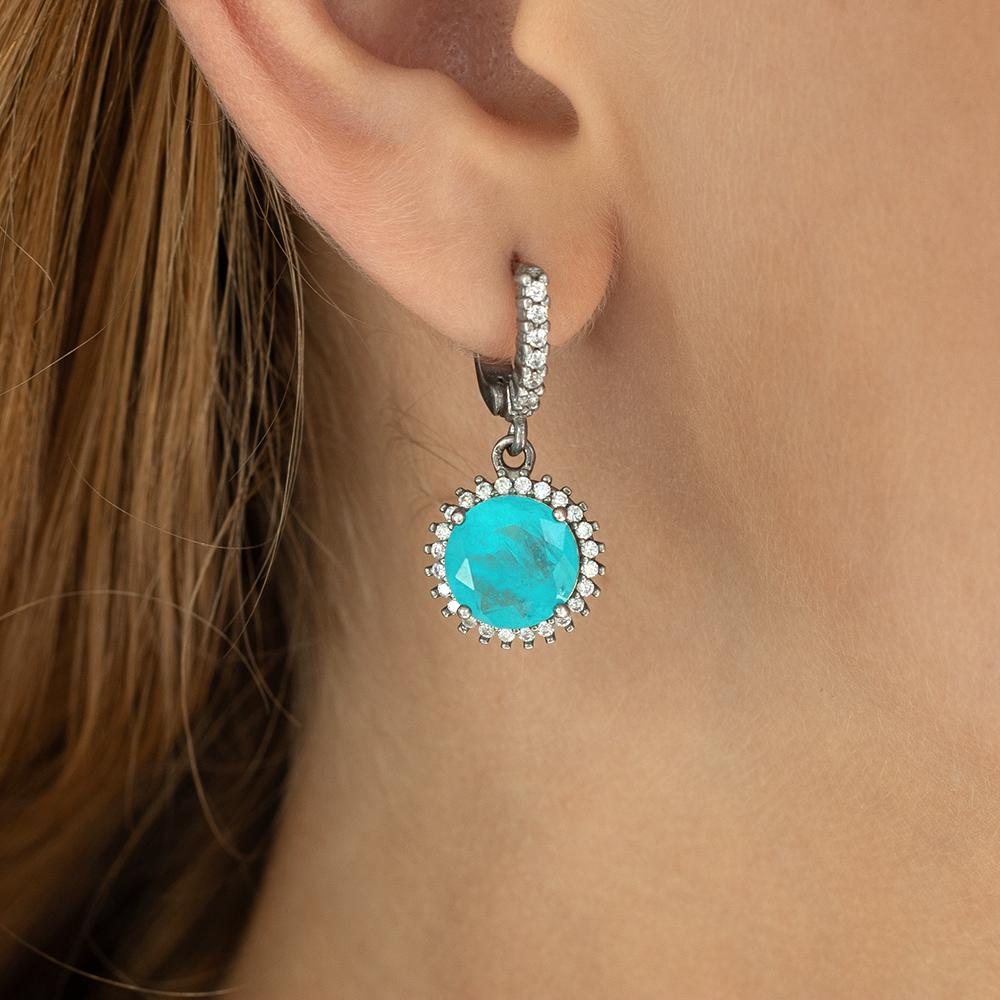 Earrings with  tourmaline  paraiba hydrothermal circle 8 mm