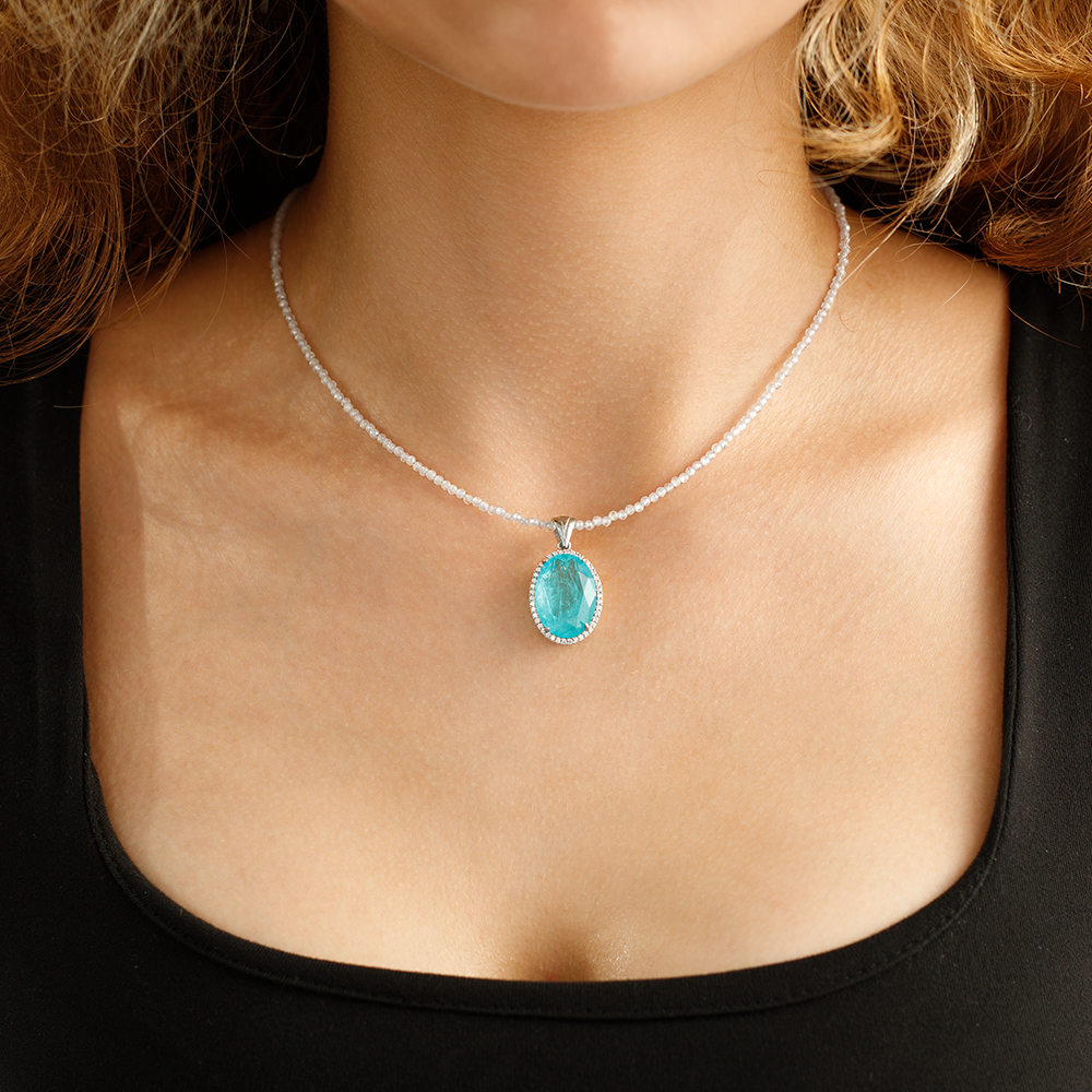 Pendant with tourmaline paraiba  hydrothermal oval 18*14mm