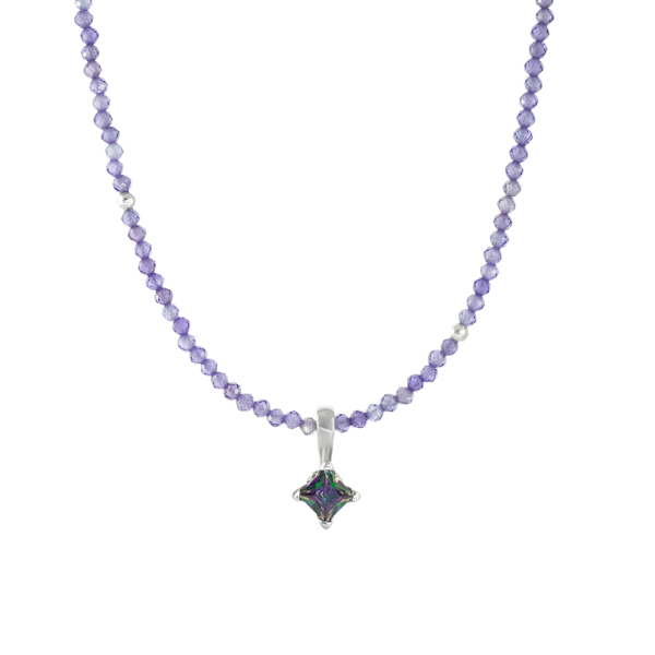 Choker made of lavender zircon with sultanite pendant 5*5 mm