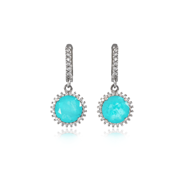 Earrings with  tourmaline  paraiba hydrothermal circle 8 mm