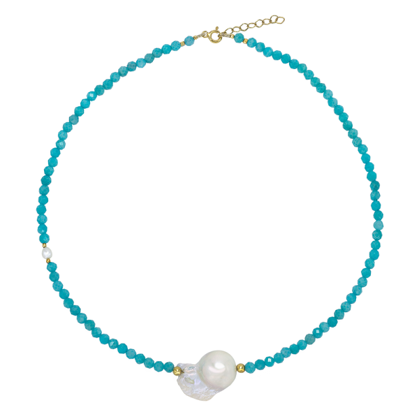 Necklace amazonite  with baroque pearl 40 cm
