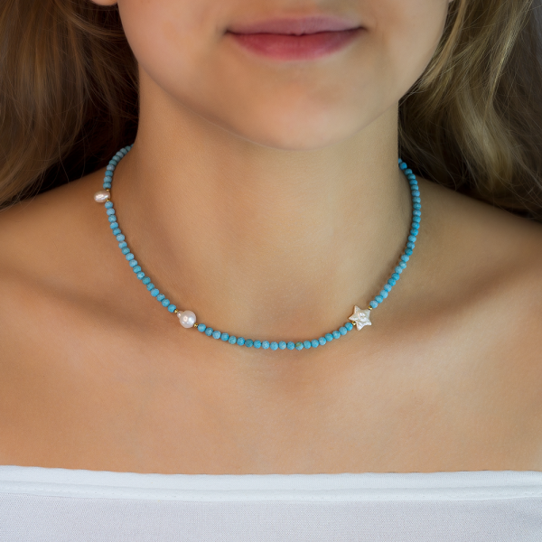 Necklace turquoise  with pearls