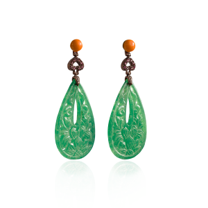 Earrings with jade, coral and tourmalines