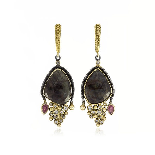 Earrings with sapphire and tourmaline