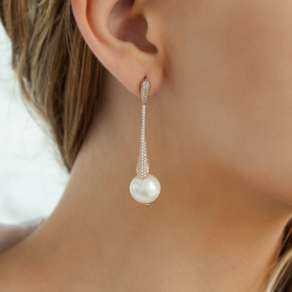 Earrings with spherical pearls 15mm gilding